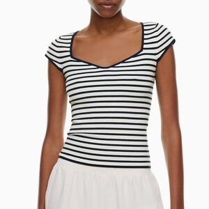 Aritiza Wilfred Tuscany top XS light birch admiral stripe sweetheart cap sleeves